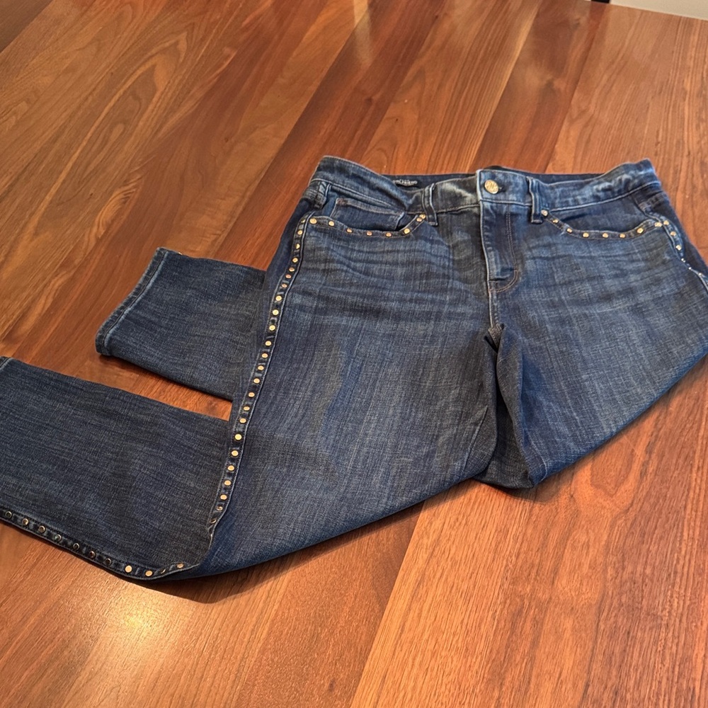 White House Black Market Blue Mid Rise Girlfriend Ankle Jeans with Studs 8